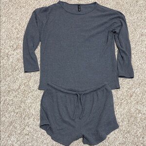 Gray Waffle Knit Pajama Set by PrintStory